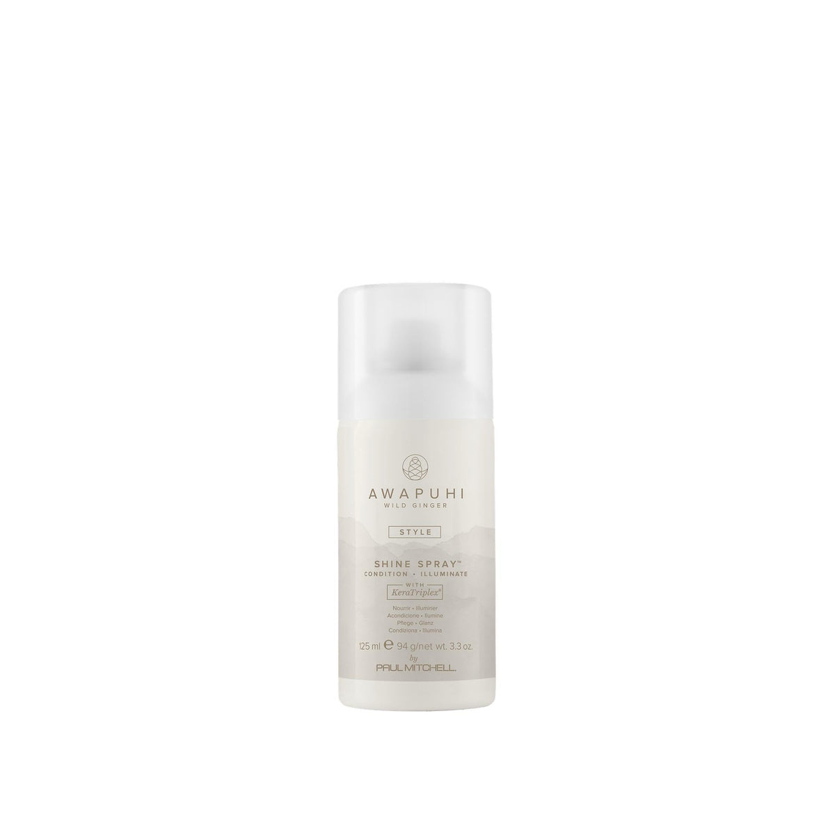 Awapuhi Wild Ginger Shine Spray bottle provides lightweight gloss.
