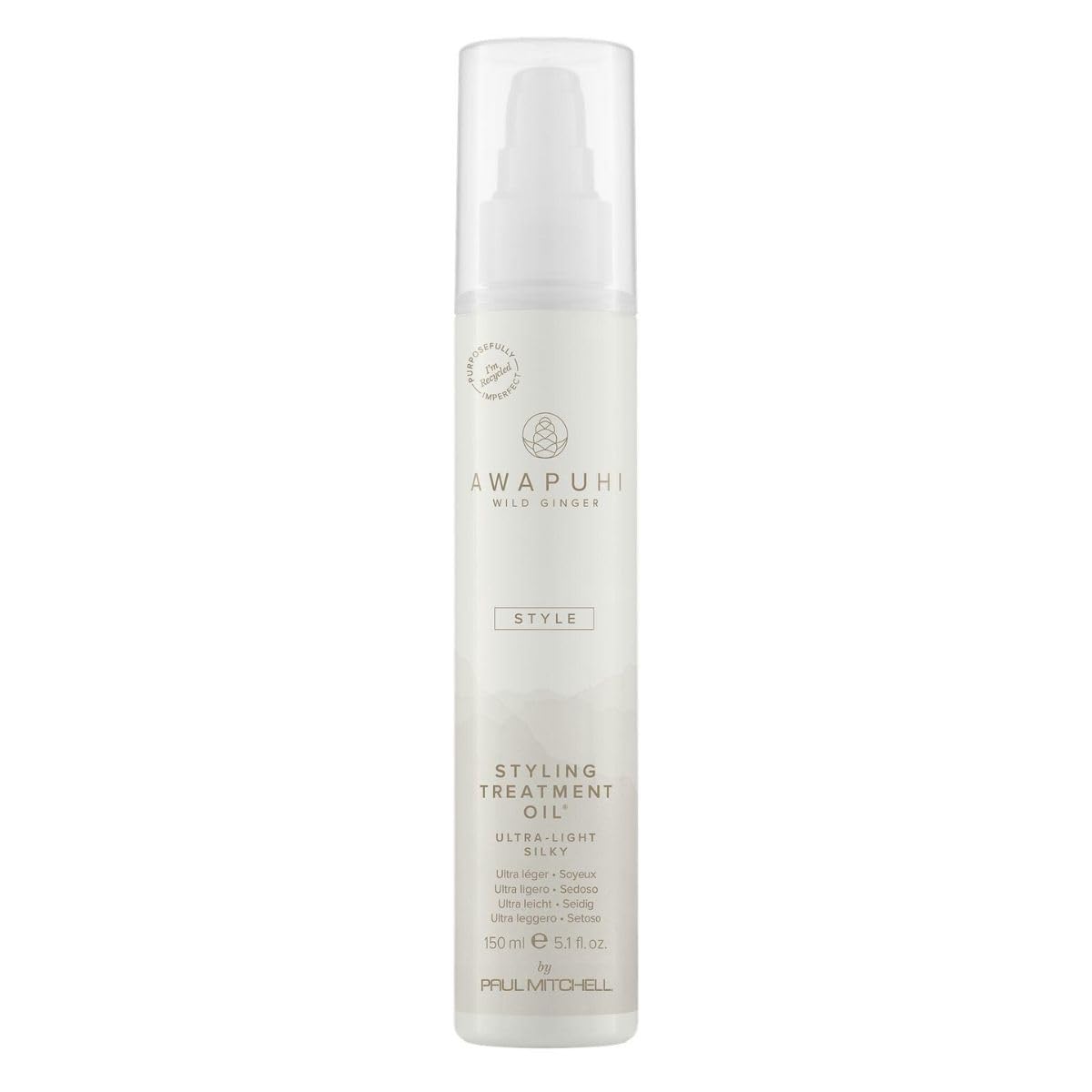 Awapuhi Wild Ginger styling oil bottle close-up for smoother hair