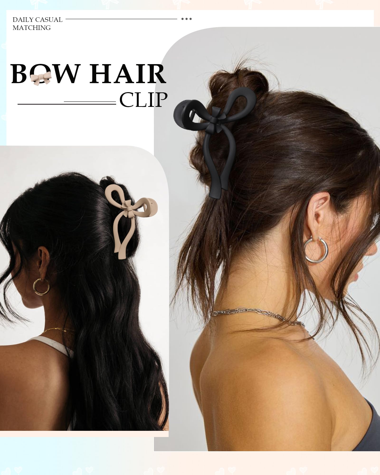 AWAYTR extra large-opening bow clip enables easy handling of thick hair.