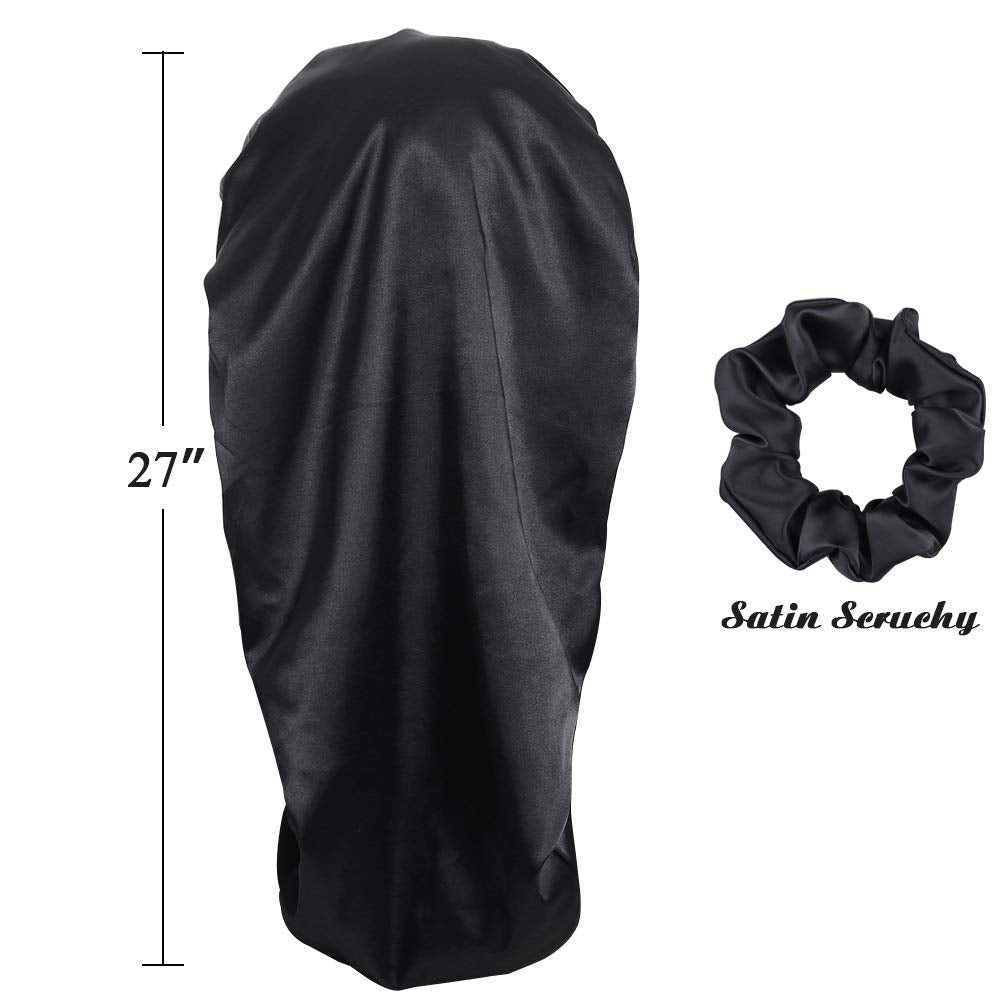 Awefeel satin bonnet interior shows scrunchy for secure, gentle hold.