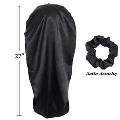 Awefeel satin bonnet interior shows scrunchy for secure, gentle hold.