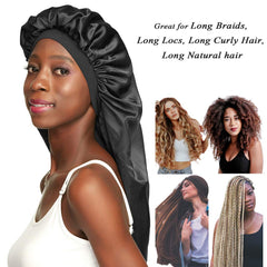 Awefeel jumbo sleep cap side view prevents tangles and frizz.