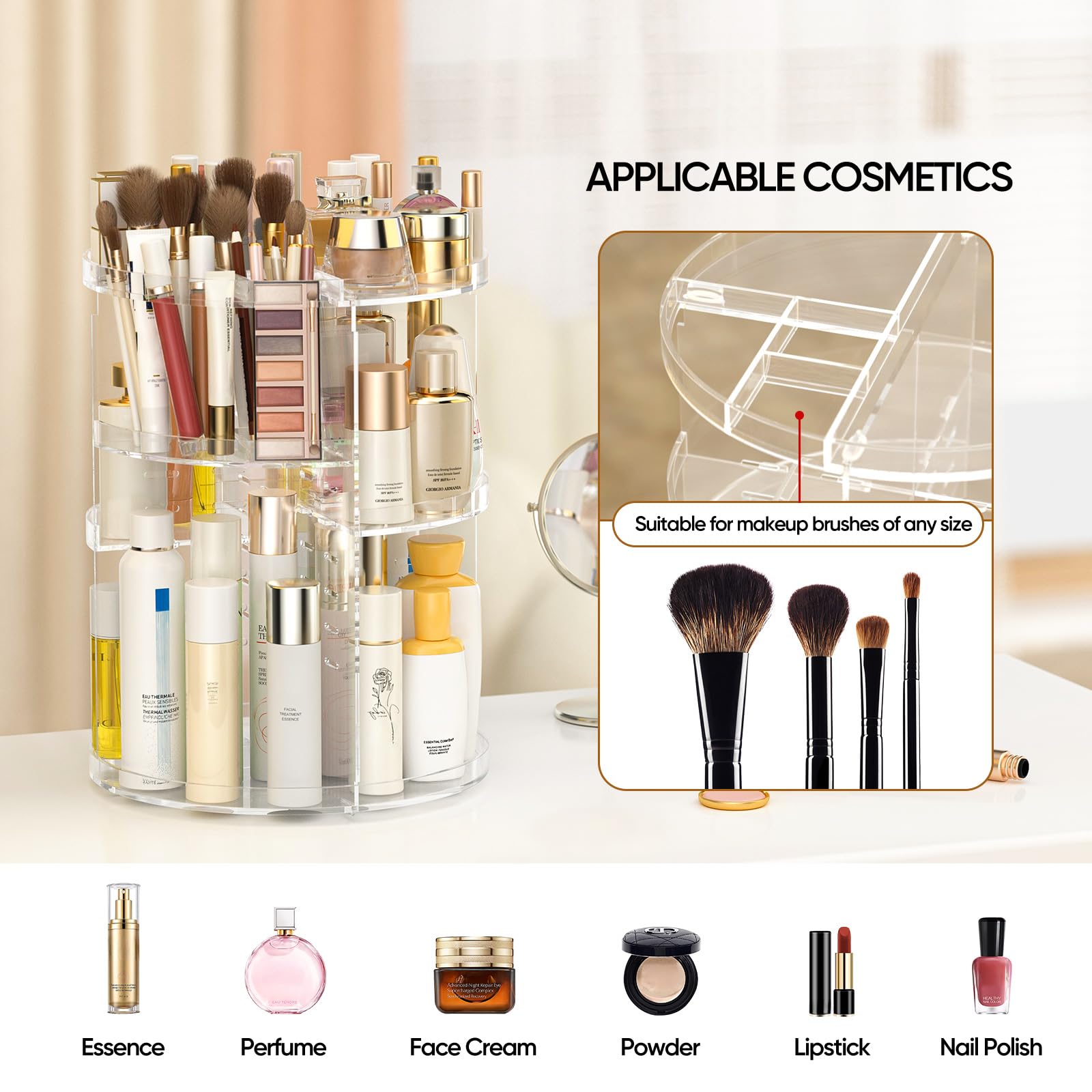 Awenia organizer on dresser or bathroom counter for versatile use