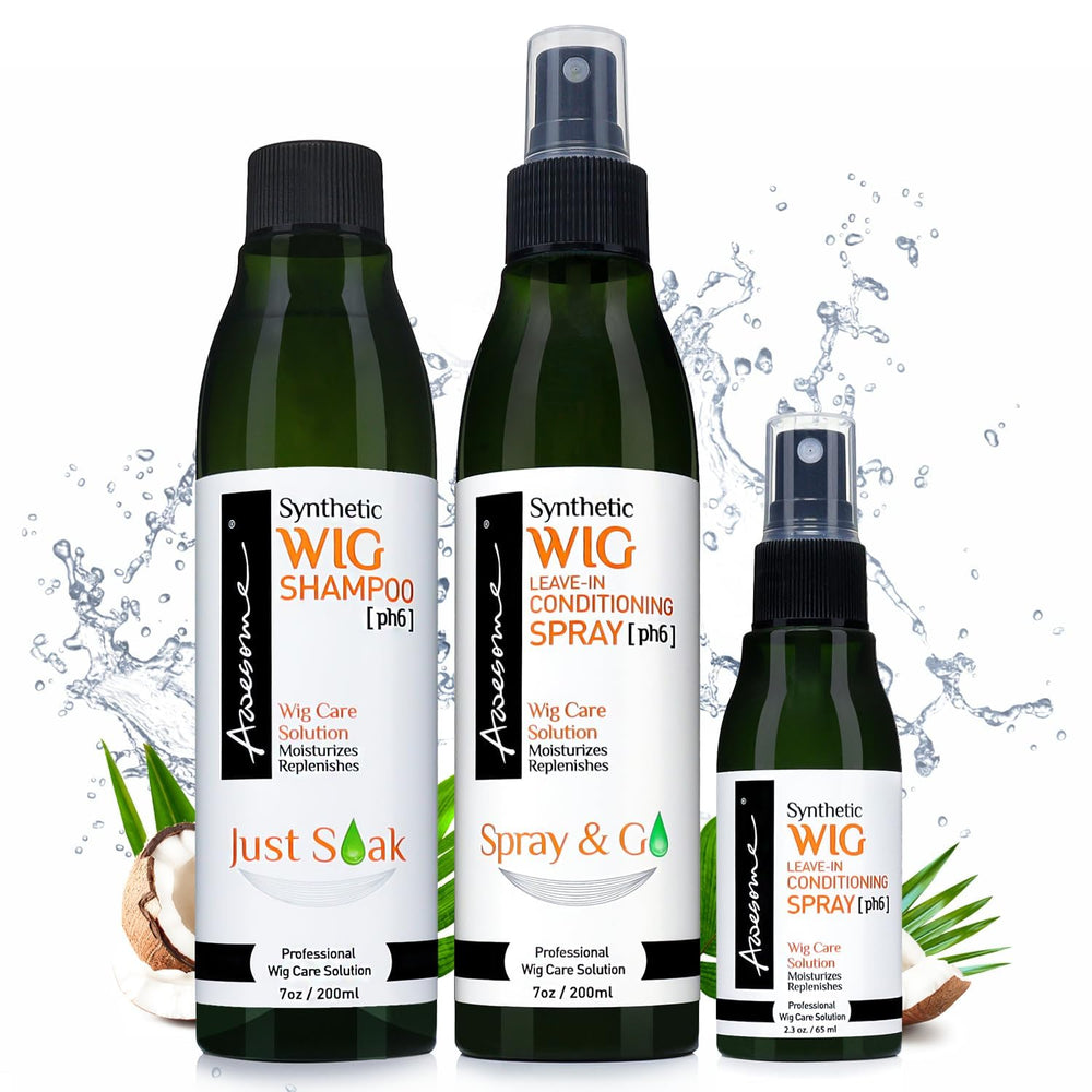 Awesome synthetic wig shampoo bottle highlights detangling-friendly formula for synthetic fibers