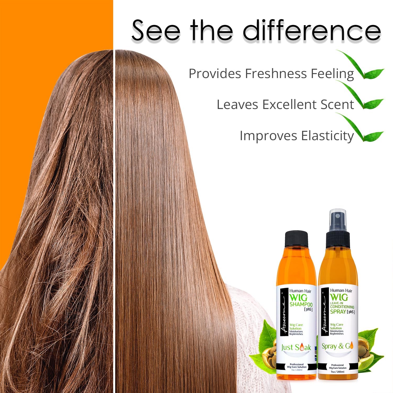 Awesome wig silky-finish closeup shows shine boost without heaviness.