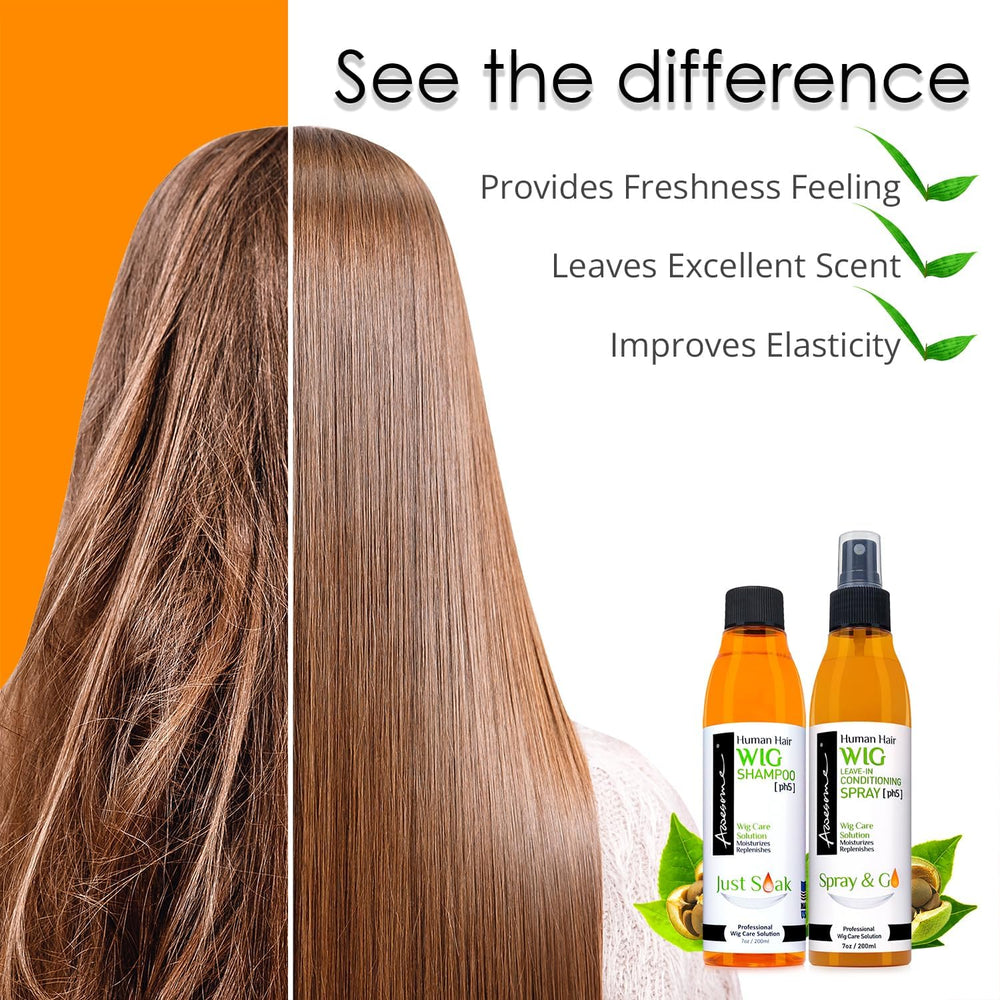 Awesome wig silky-finish closeup shows shine boost without heaviness.