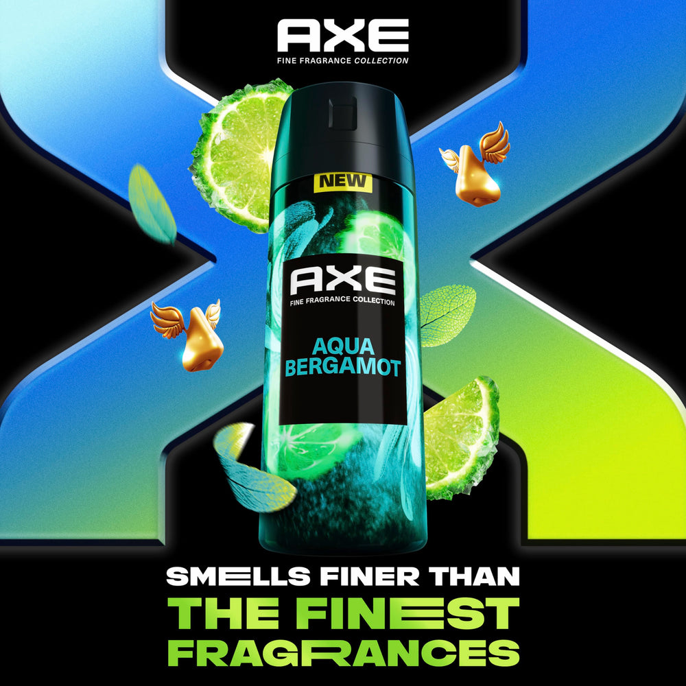 AXE Aqua Bergamot 72-hour freshness badge emphasizes extended odor protection.