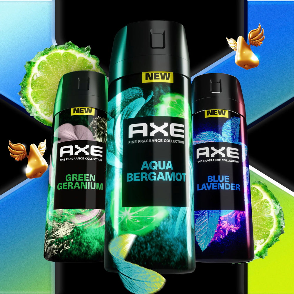 AXE aluminum-free formula illustration indicates gentle protection for sensitive skin.