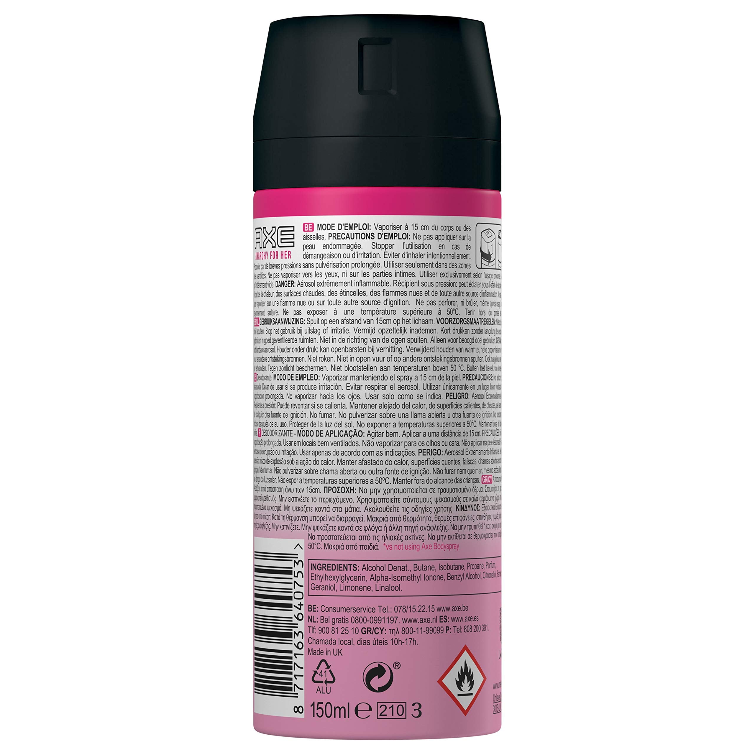 AXE Anarchy For Her body spray can 150ml spritz for all-day confidence and refreshing scent.