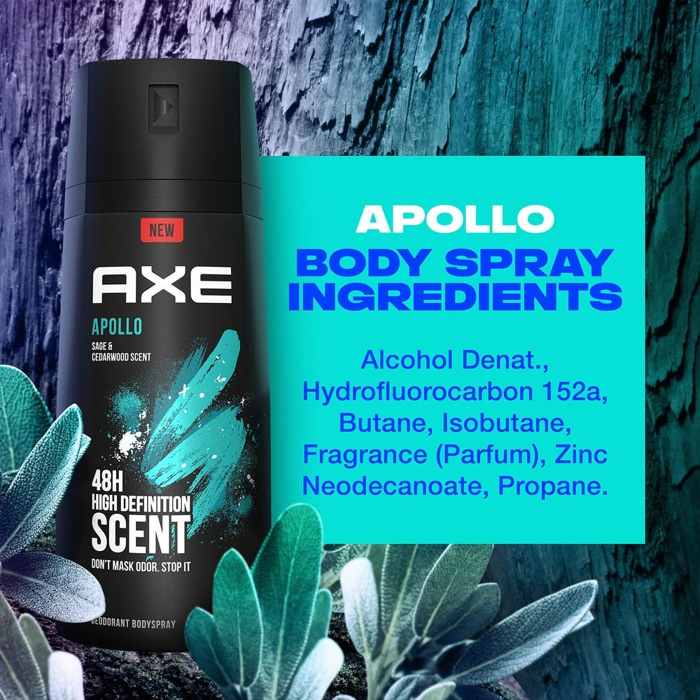 AXE Apollo bathroom-ready scent fits morning routines and errands.