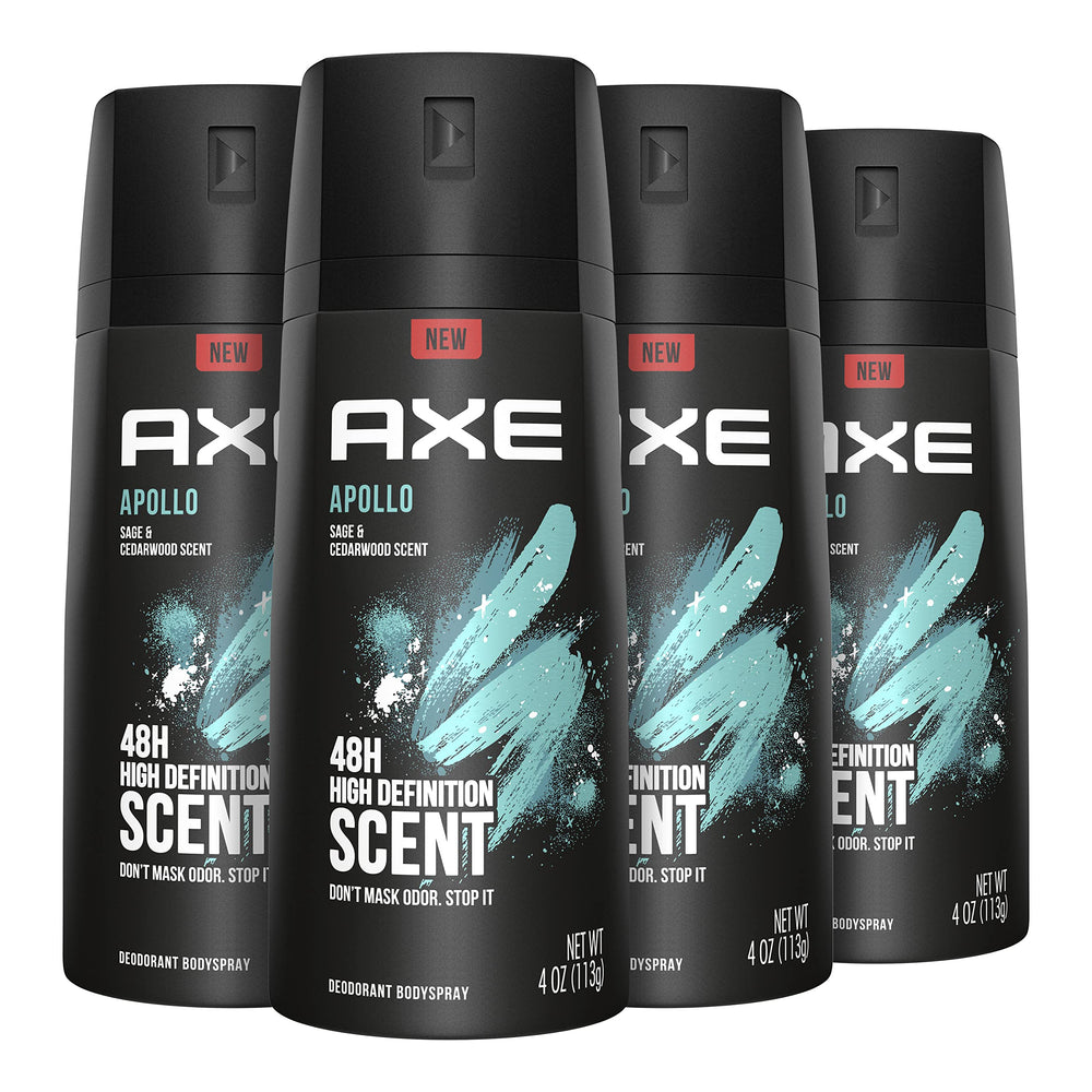 AXE Apollo body spray bottle on shelf signaling all-day freshness