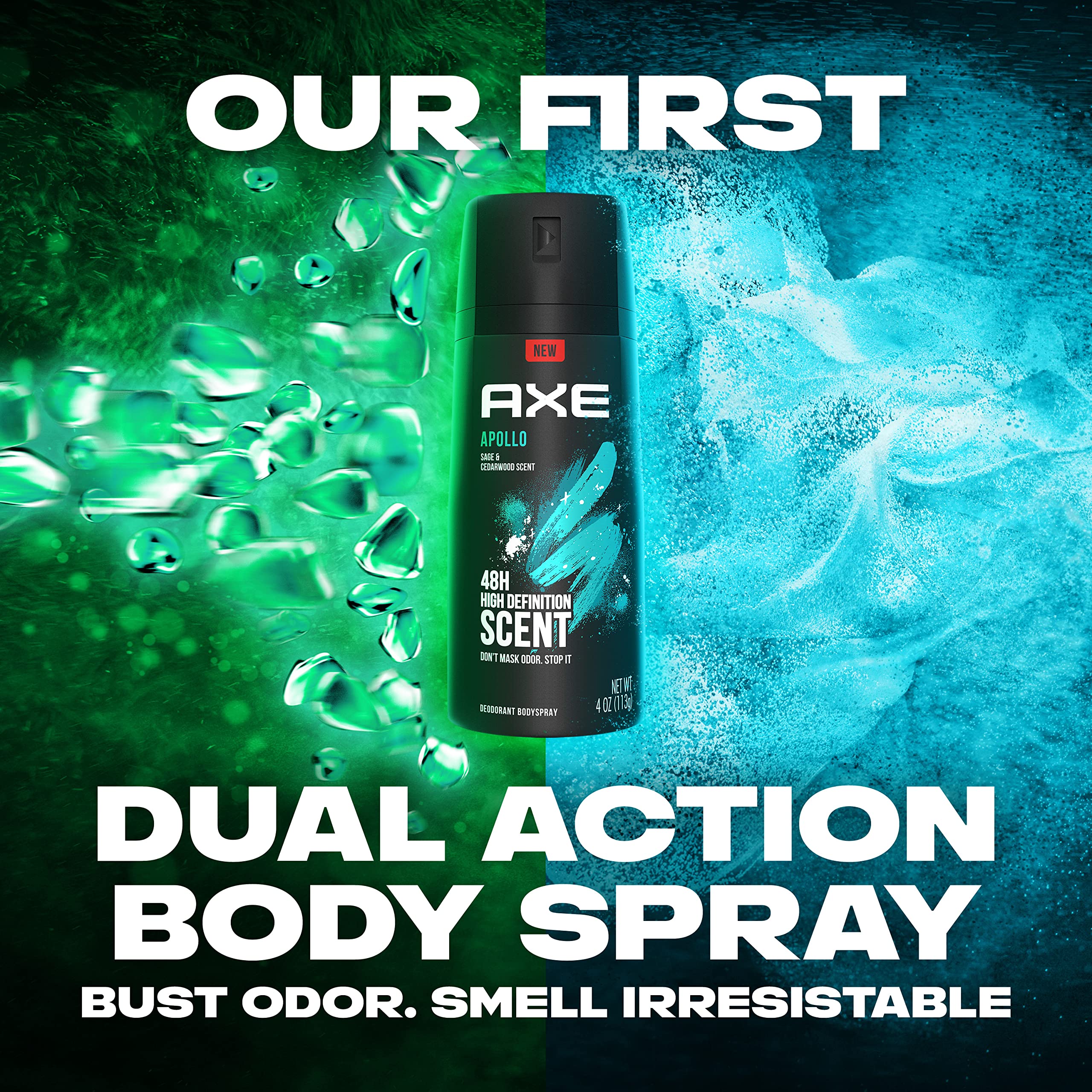 AXE Apollo spray being applied on chest for easy coverage