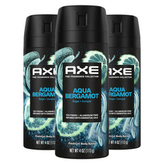 AXE Aqua Bergamot premium deodorant bottle front shows sleek design for long-lasting freshness.