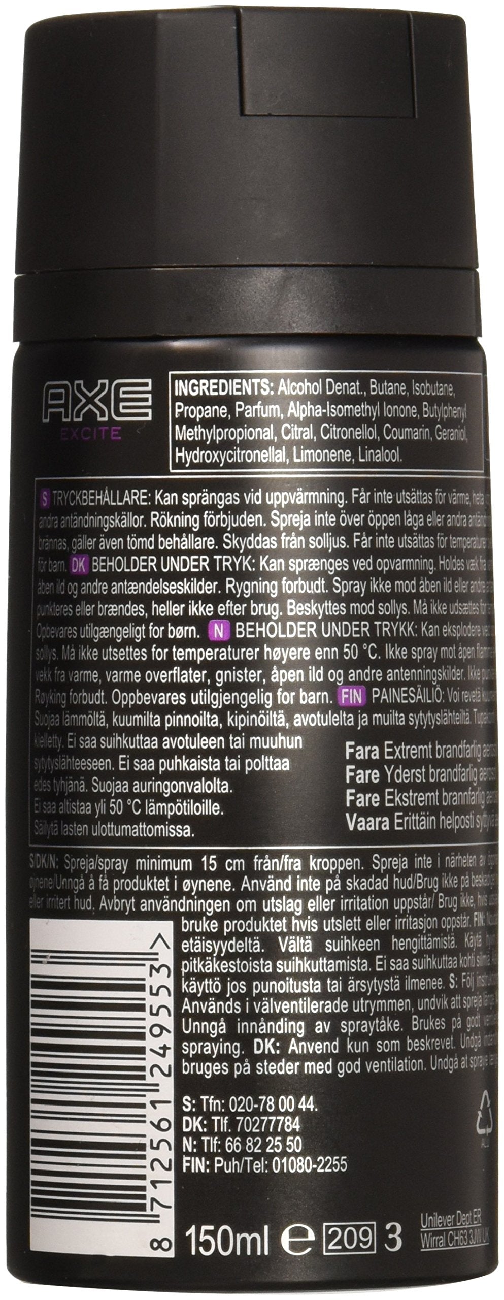 AXE Body Spray Excite side profile for energized confidence during everyday activities.