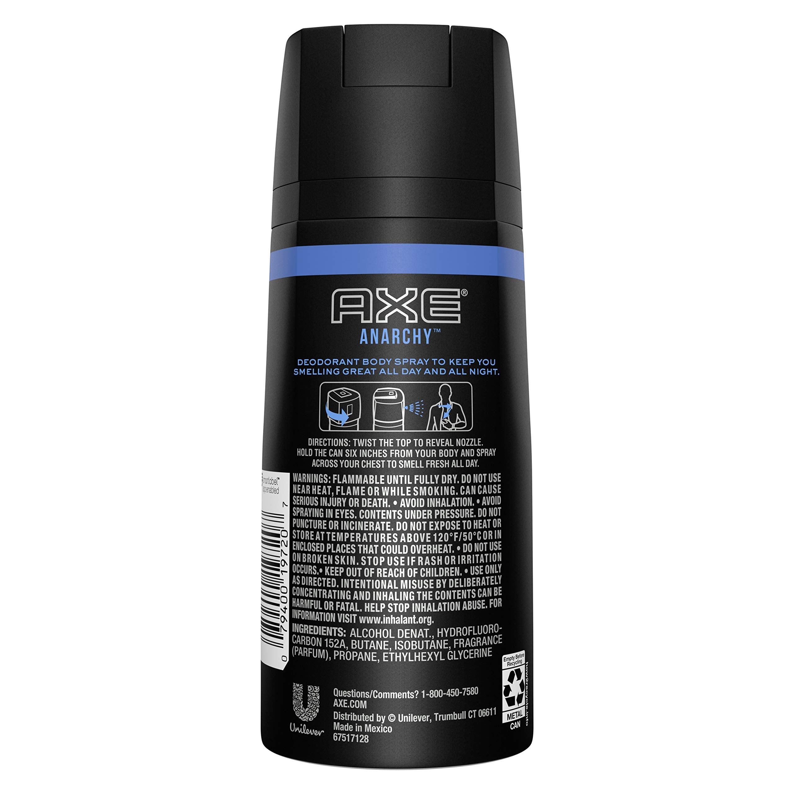 AXE Bodyspray Anarchy label closeup highlights brand and design details.