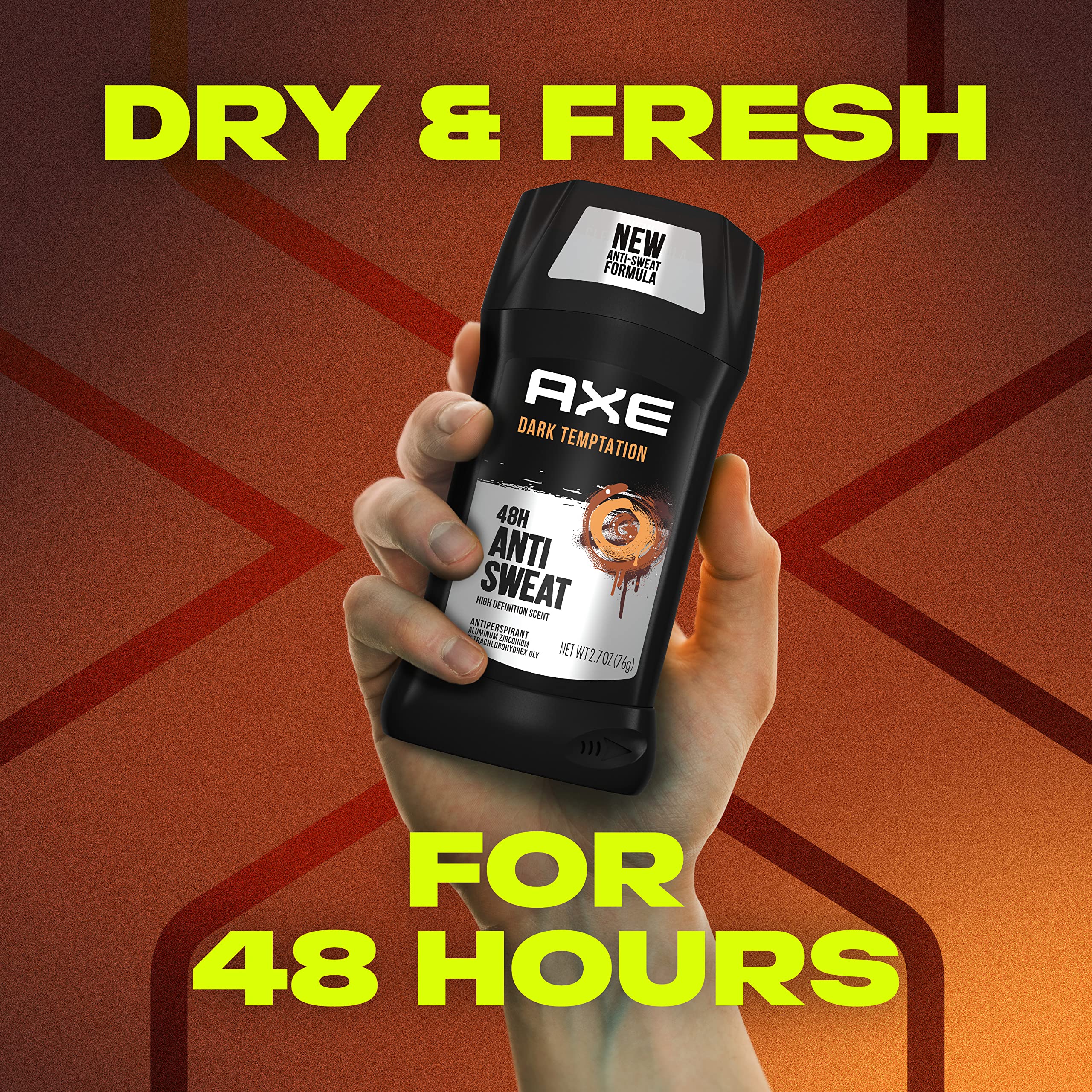 AXE Dark Temptation 2.7oz container close-up highlights travel-friendly size