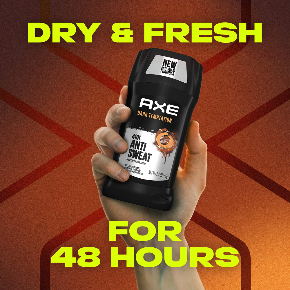 AXE Dark Temptation 2.7oz container close-up highlights travel-friendly size