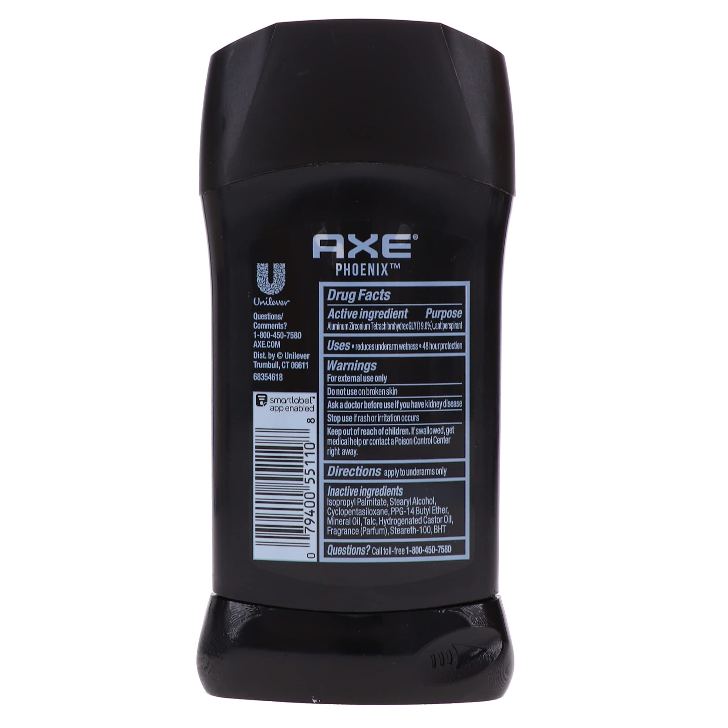 AXE Phoenix graphics emphasize odor and wetness protection.