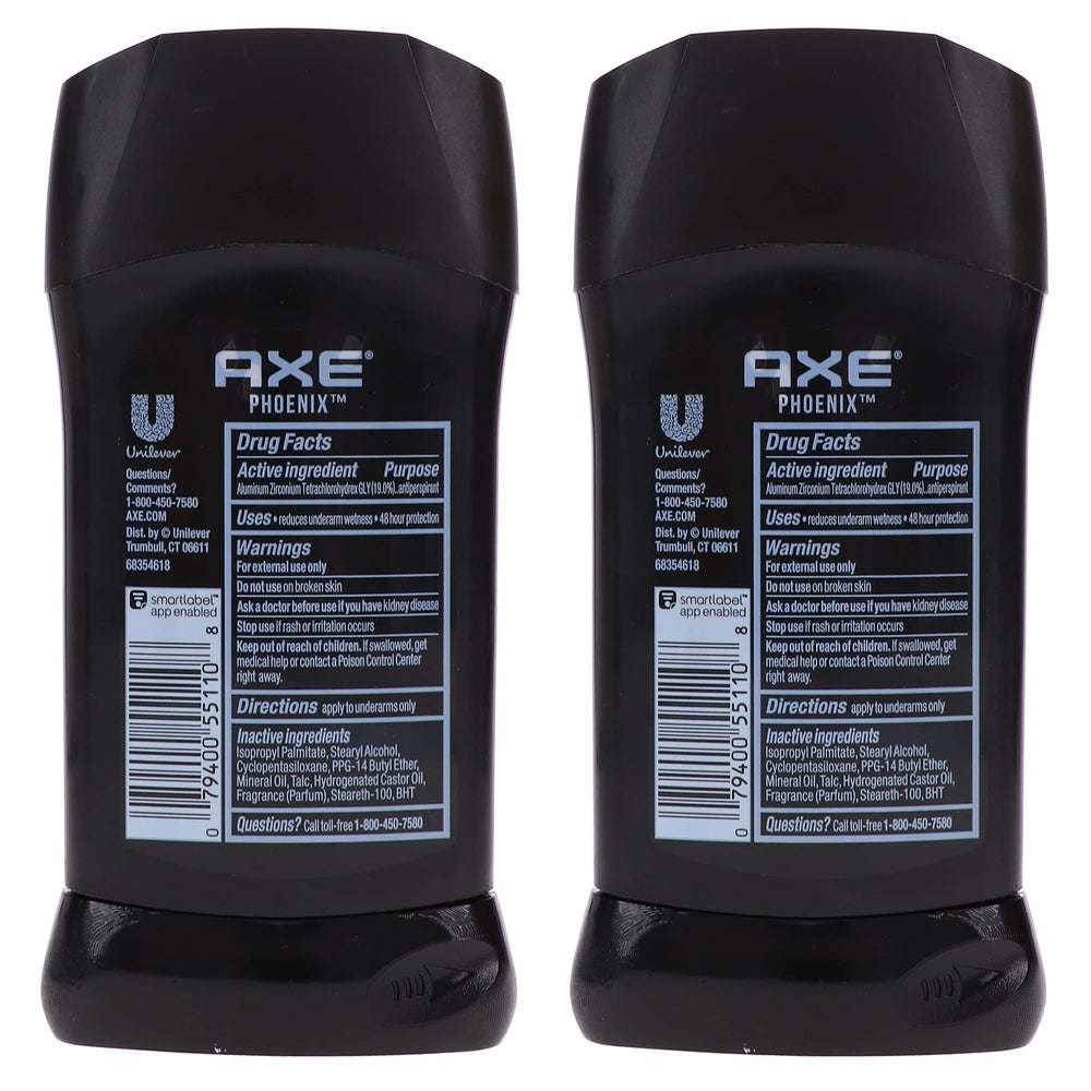 AXE Phoenix label close-up reveals branding and fragrance cues.