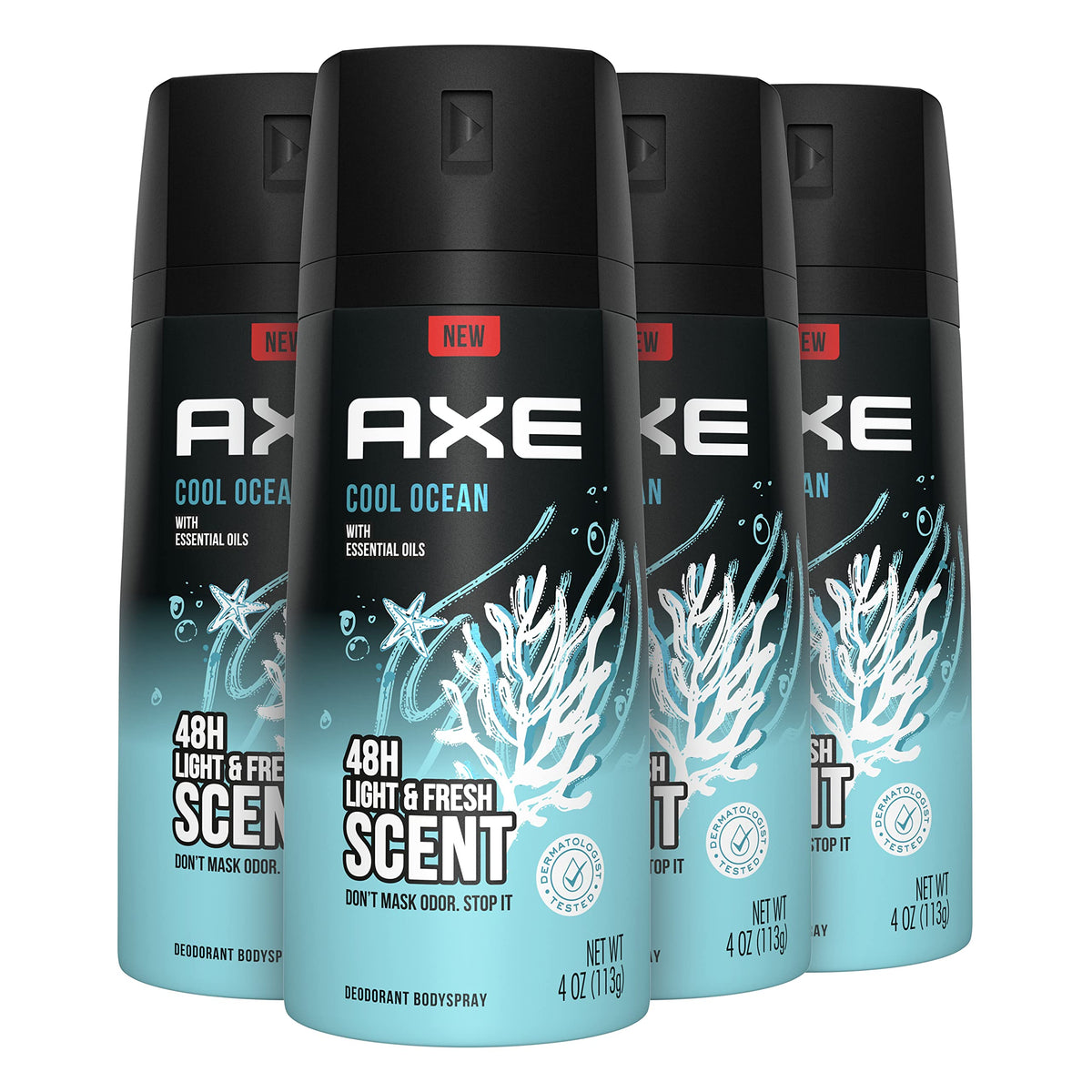 AXE Dual Action Cool Ocean bottle offers long-lasting odor protection.