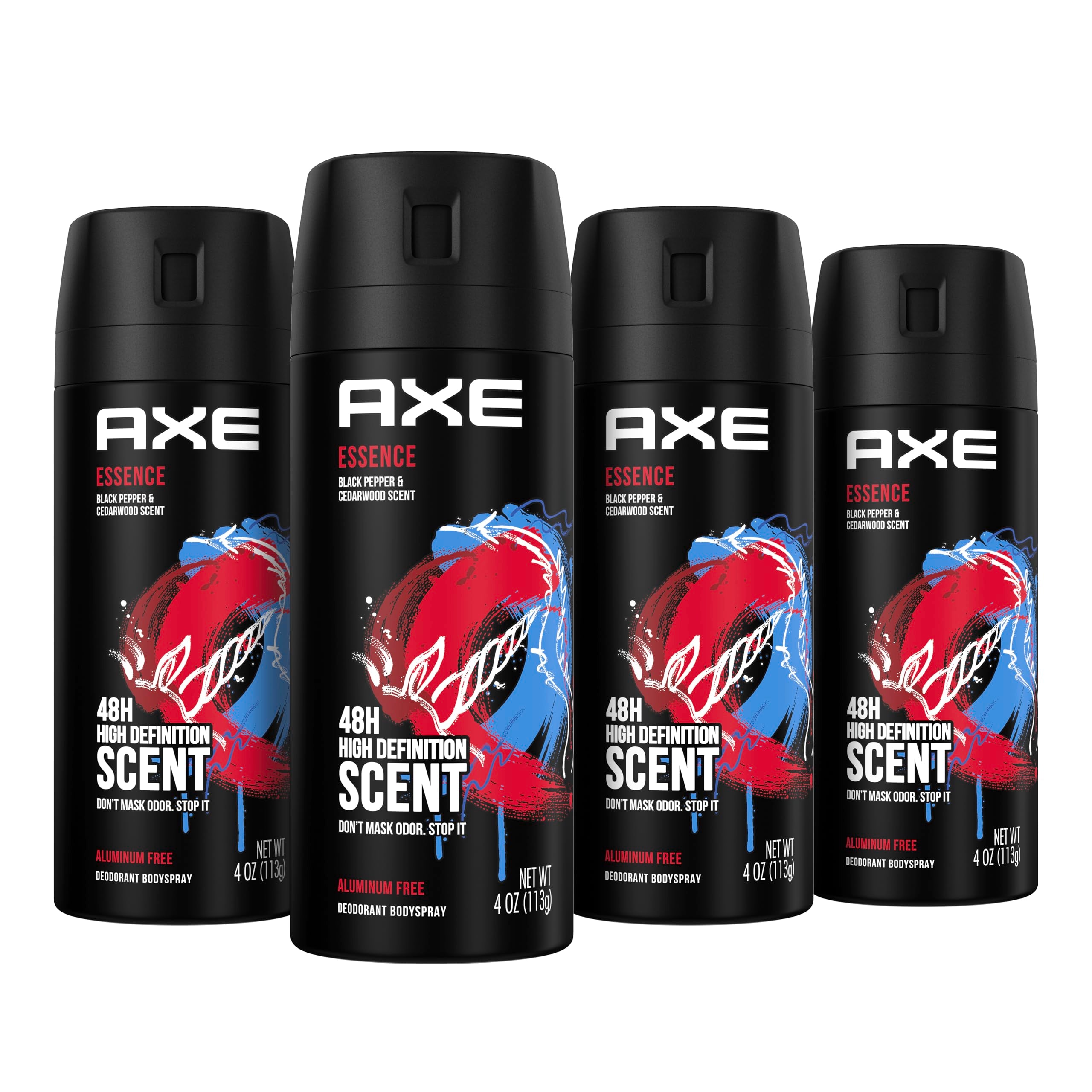 AXE Essence black pepper coconut bottle-front shows long-lasting odor protection in action.