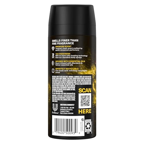 AXE Golden Mango bottle side view shows aluminum-free freshness.