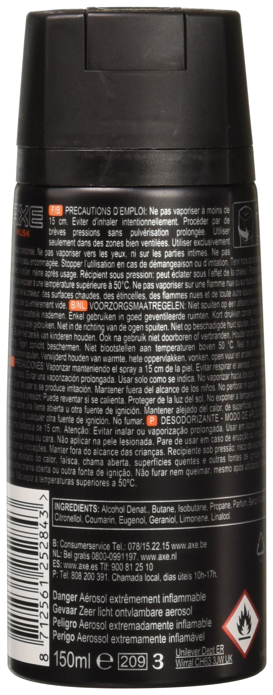AXE Musk body spray 12-pack side view can showcasing design