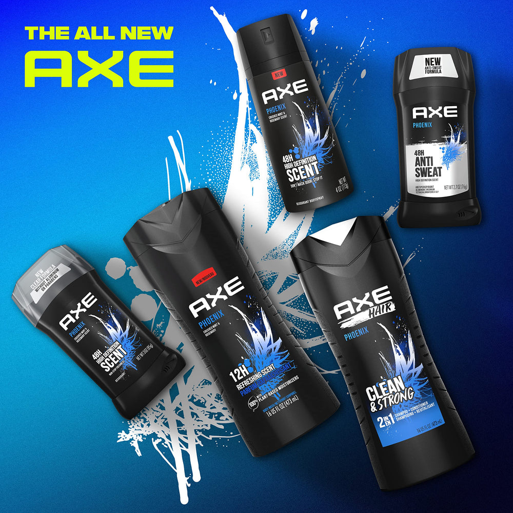 AXE Phoenix foamy lather shows rich texture for quick cleansing.