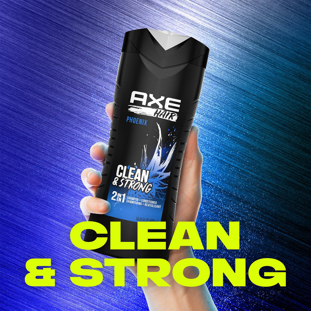 AXE Phoenix men's grooming routine image: simplifies shower with multi-tasking formula.