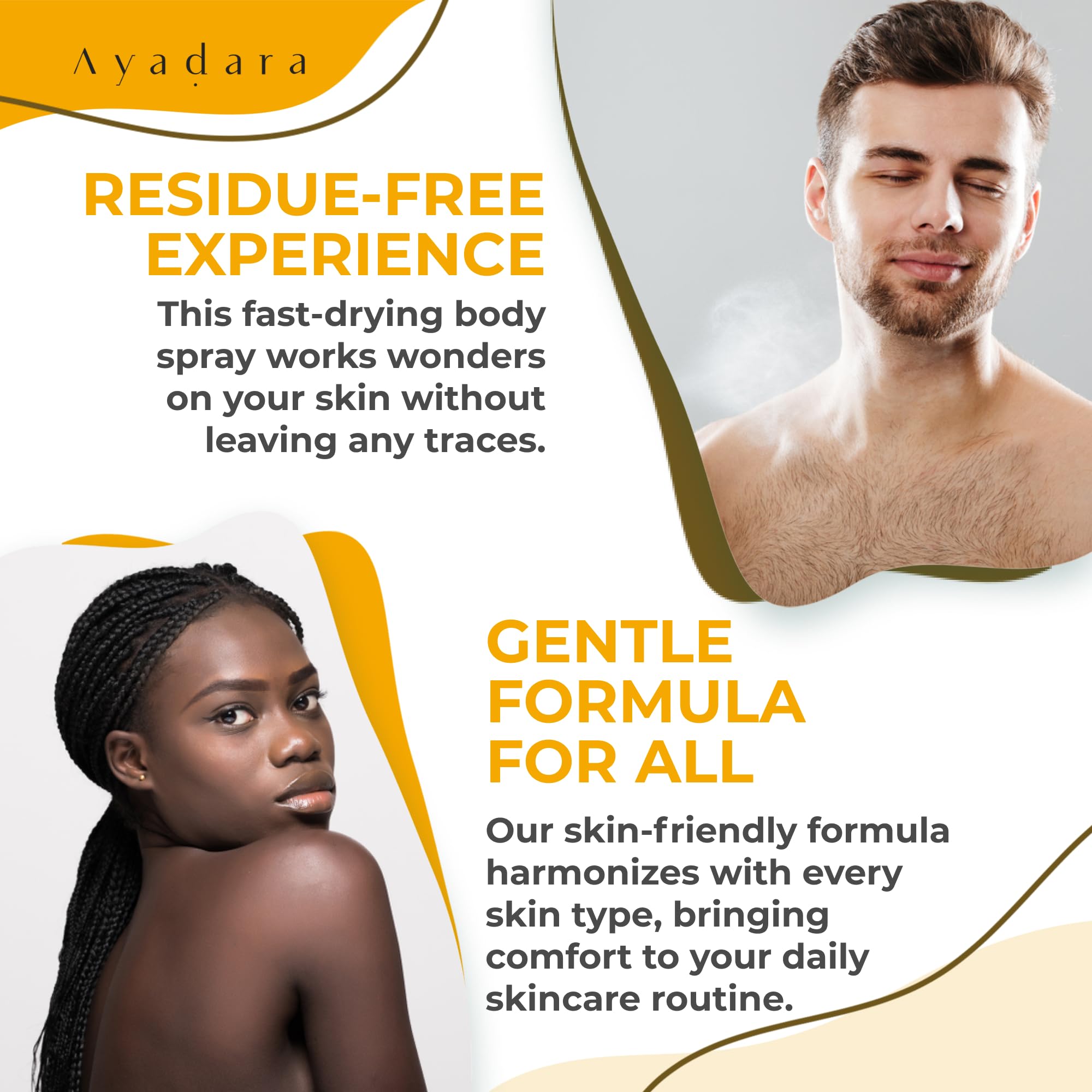 AYADARA Acne Body Spray mist on skin demonstrates even coverage and fast-drying action.