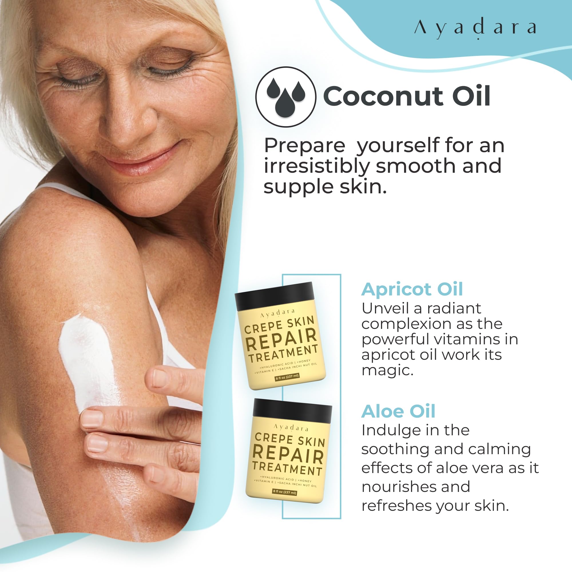 AYADARA Cream used on arms and legs for smoother, even tone.