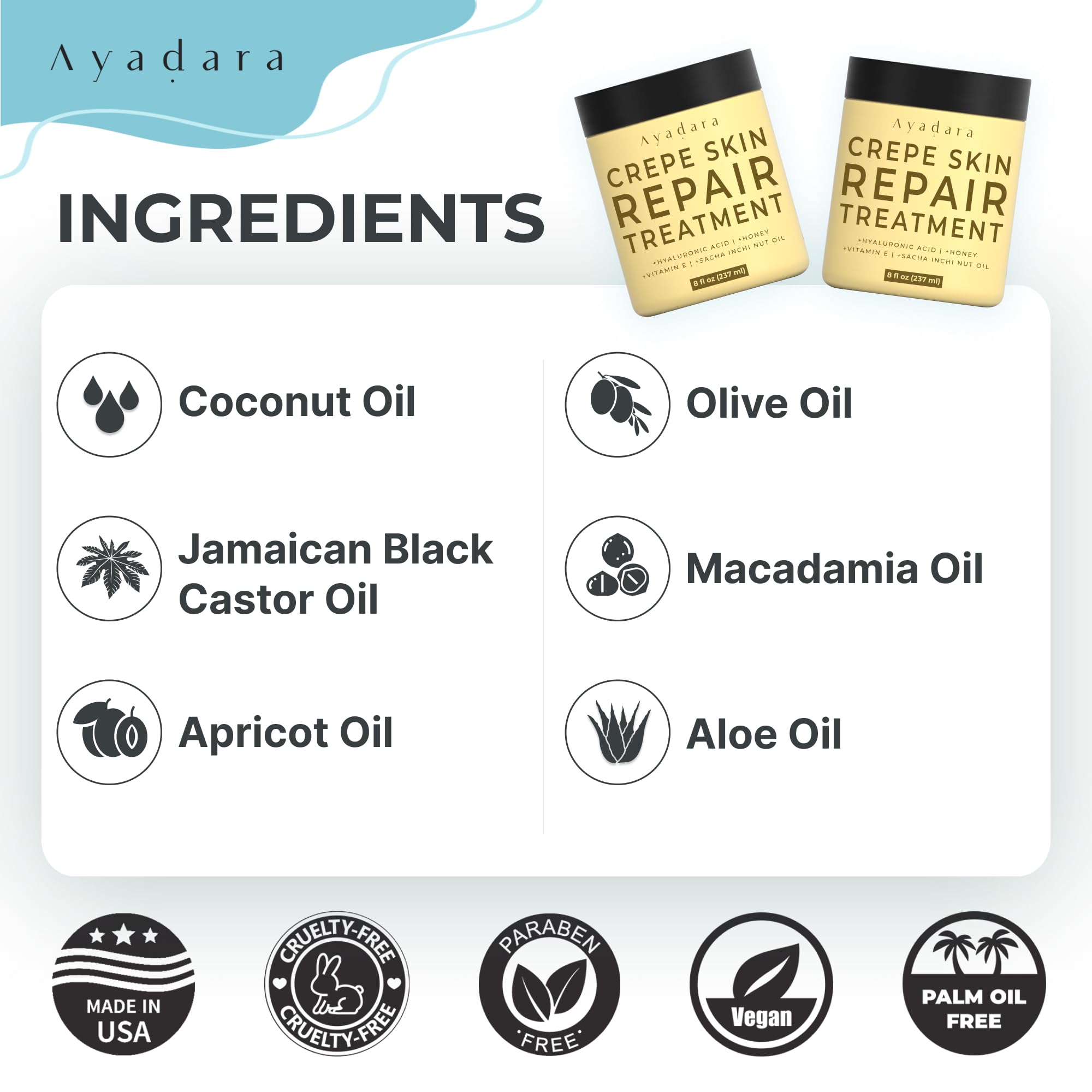 AYADARA Body Tightening lotion demonstrates visible firming before and after.