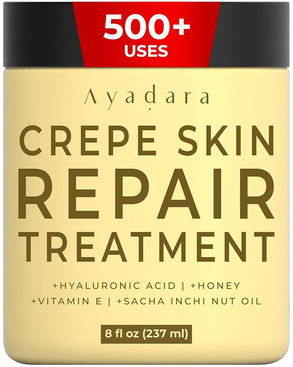 AYADARA Crepey Skin Repair Cream bottle highlights hydrating formula.
