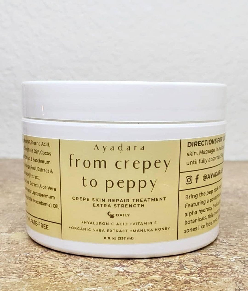 AYADARA Crepey Skin Repair Cream packaging on display for firming.