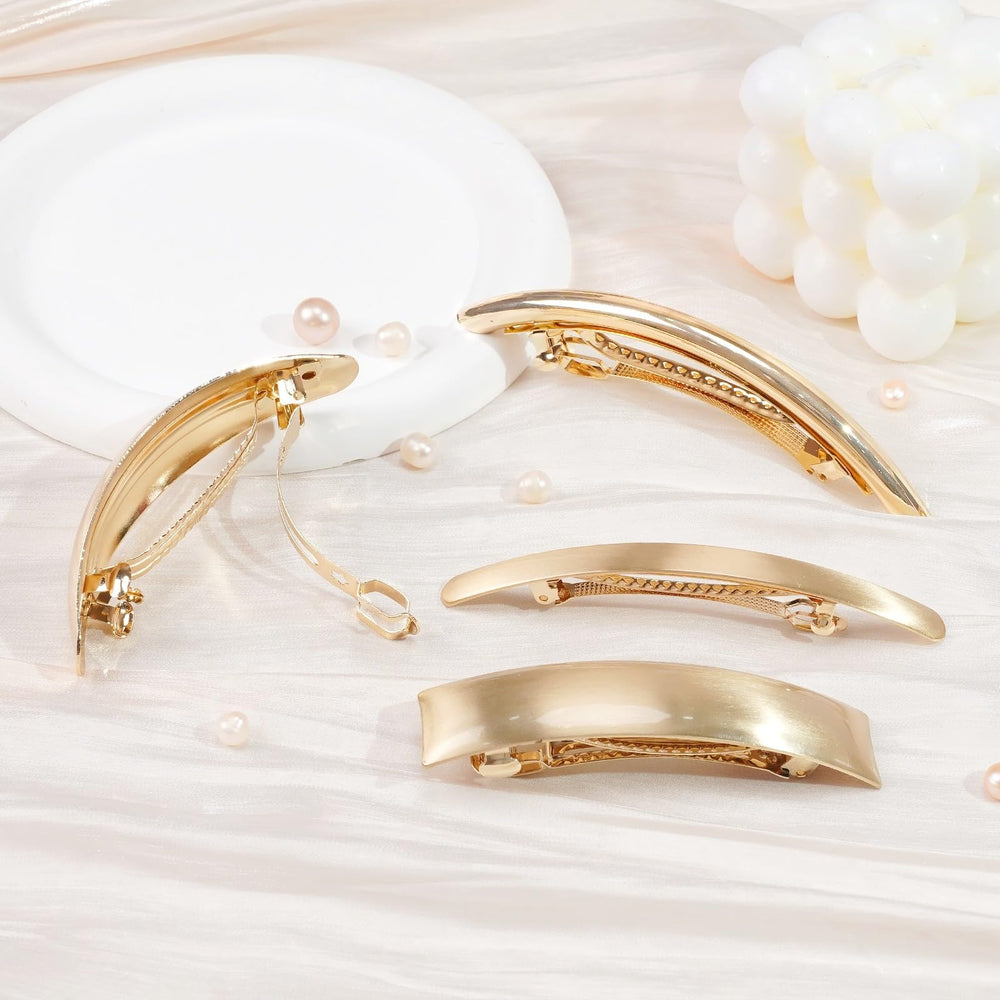 Ayesha flat-metal hair clip in pony style secures sleek ponytails with comfortable all-day hold.