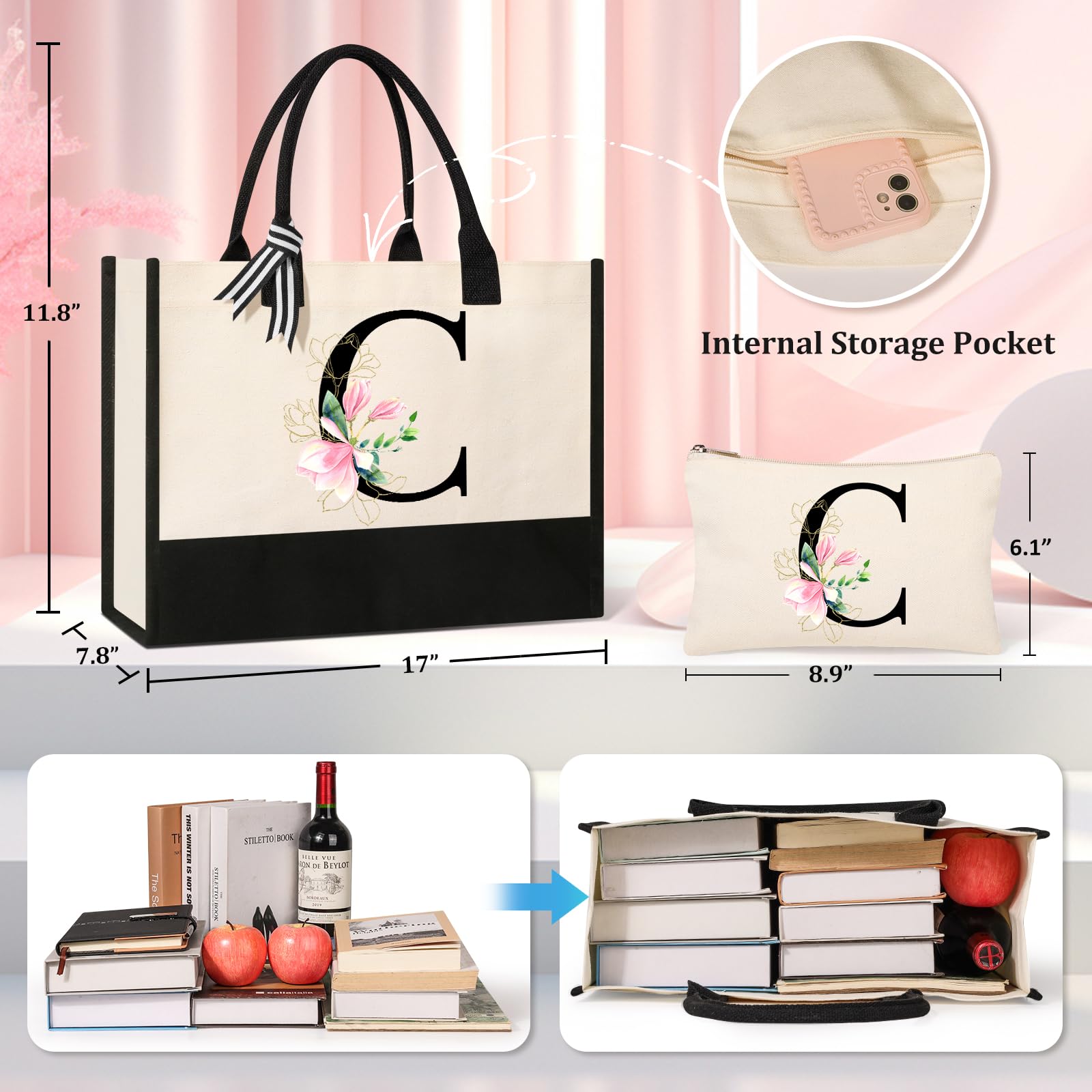 AYGE monogrammed canvas makeup bag keeps cosmetics neatly organized.