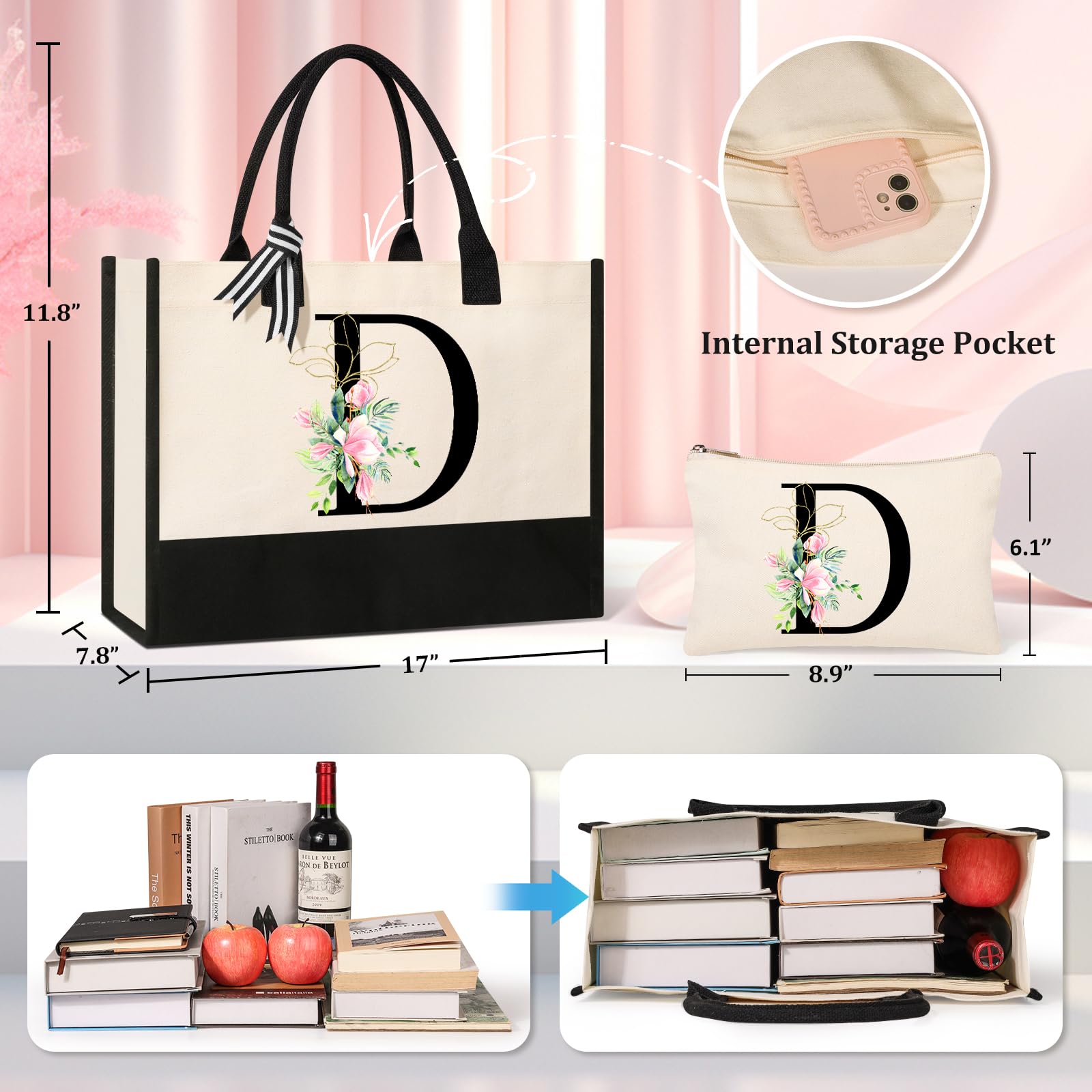 AYGE monogrammed canvas tote with makeup bag enhances gifting and daily organization.