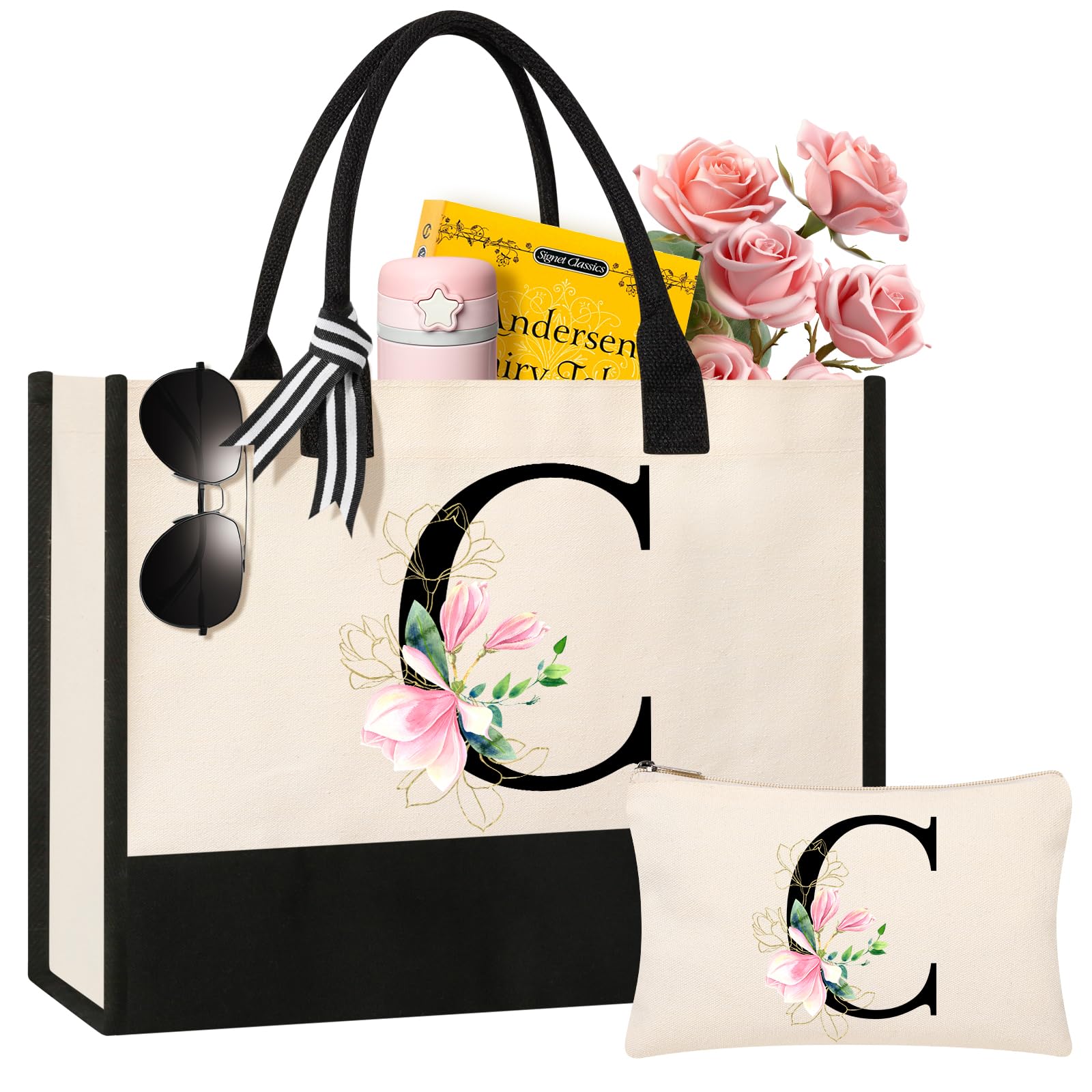 AYGE personalized initial canvas beach tote with monogram for organized daily use.