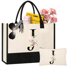 AYGE personalized initial canvas tote front view shows a durable, stylish everyday bag.