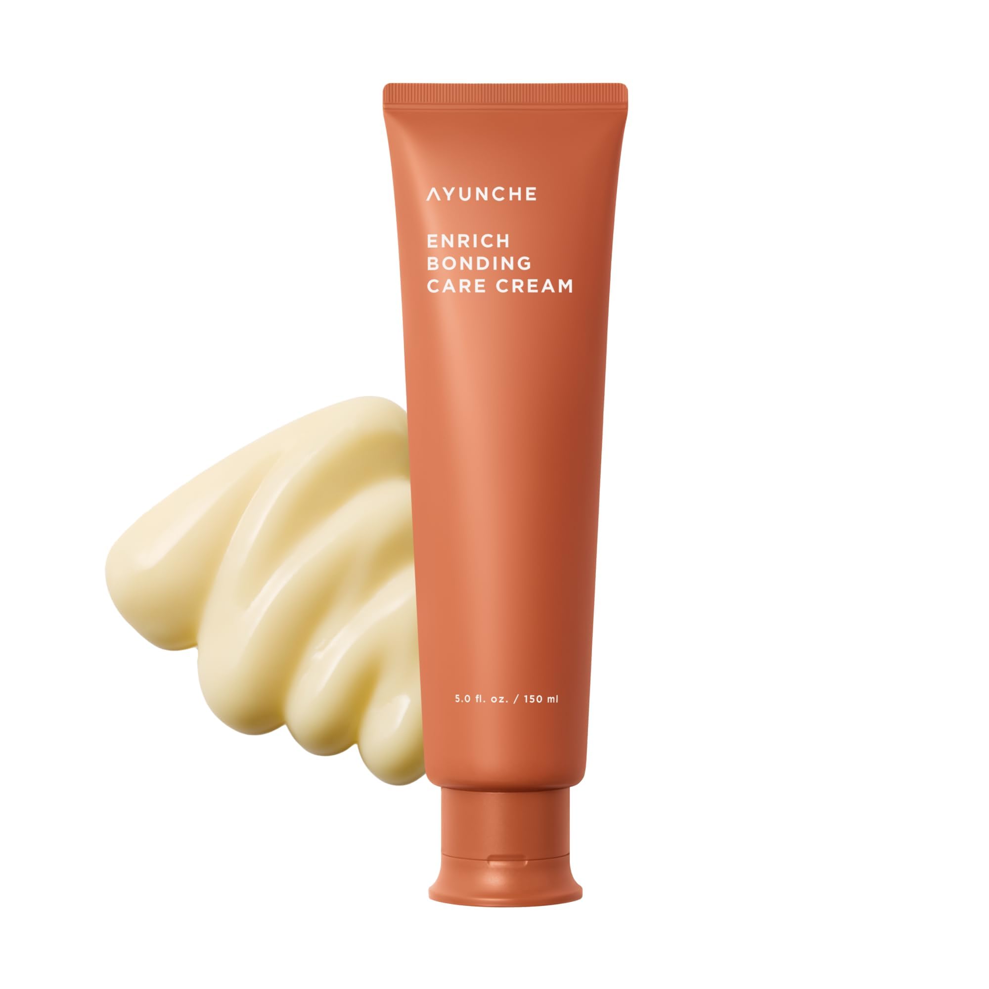 AYUNCHE Enrich Bonding Leave-In Cream bottle unlocks bond repair for smoother, stronger hair.