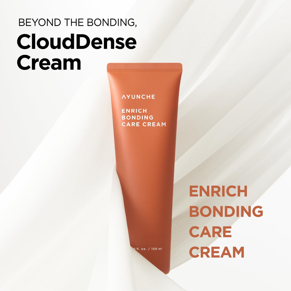 AYUNCHE Enrich Leave-In texture close-up shows cloud-light formula for weightless detangling and styling.