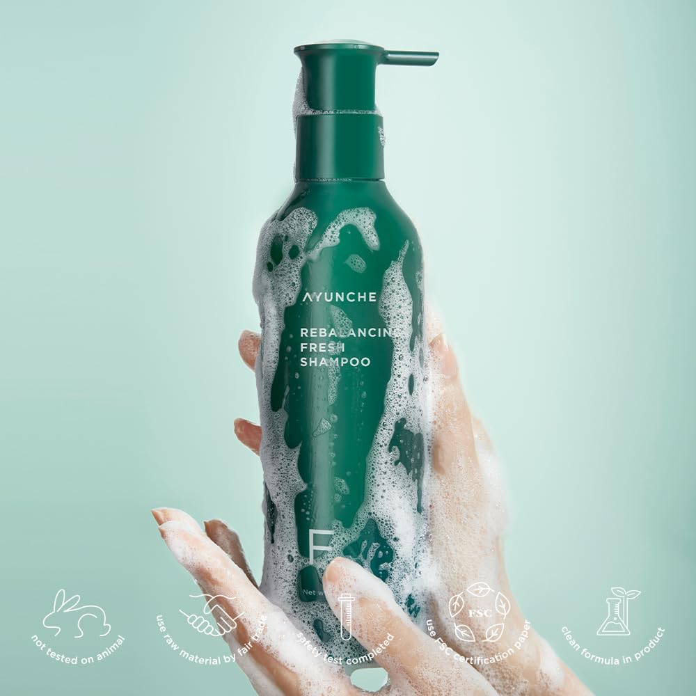 AYUNCHE Rebalancing Shampoo woods-inspired fragrance evokes a cleansing ritual.