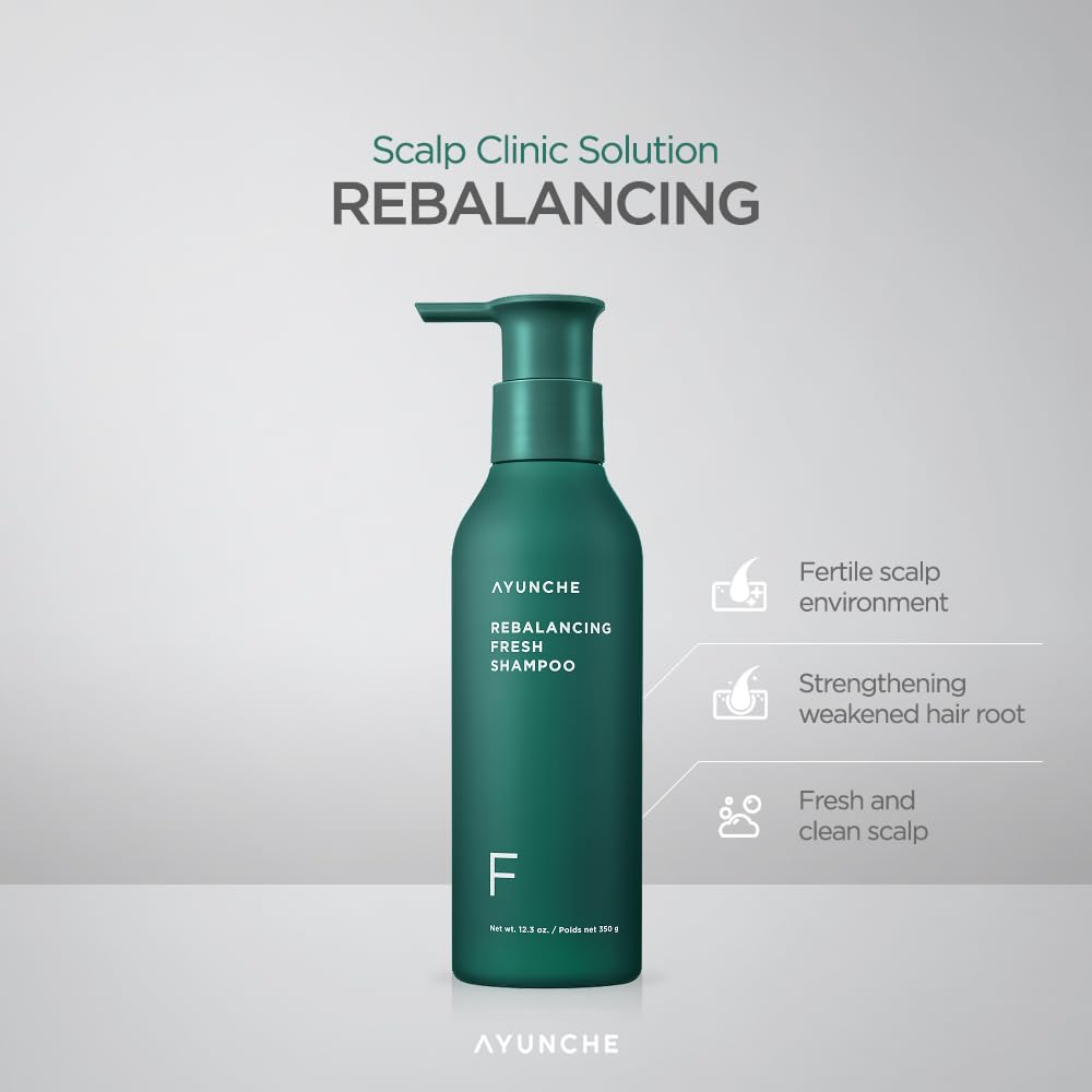 AYUNCHE Rebalancing Shampoo with green tea extract strengthens hair roots.