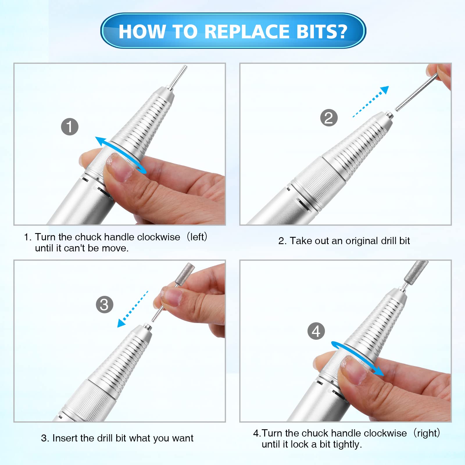 AZ GOGO-102 handpiece in use on nails for ergonomic control