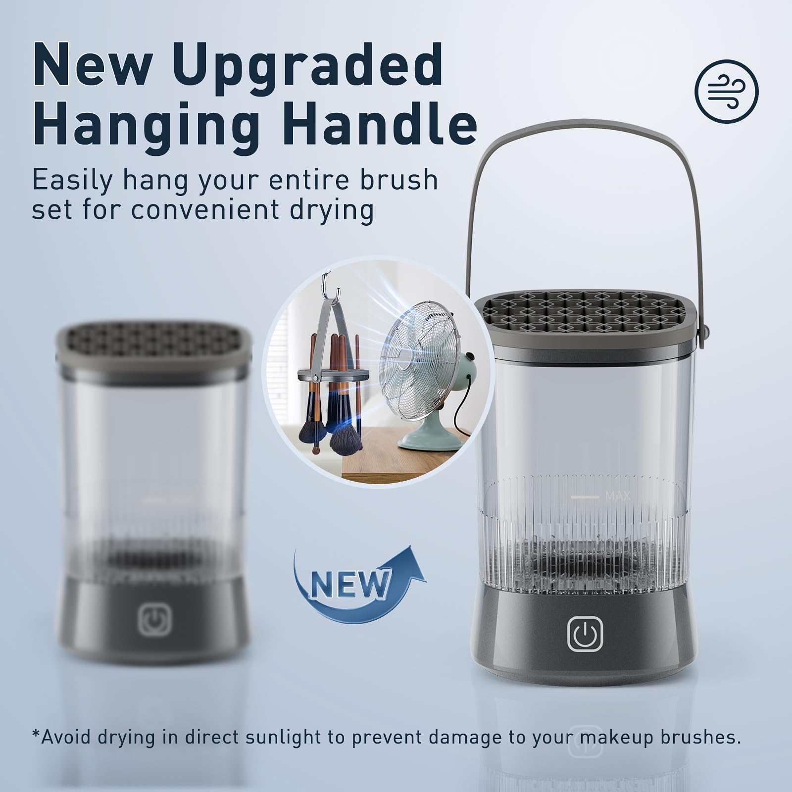 Azang 3-step operation diagram on unit for effortless, hands-free cleaning.