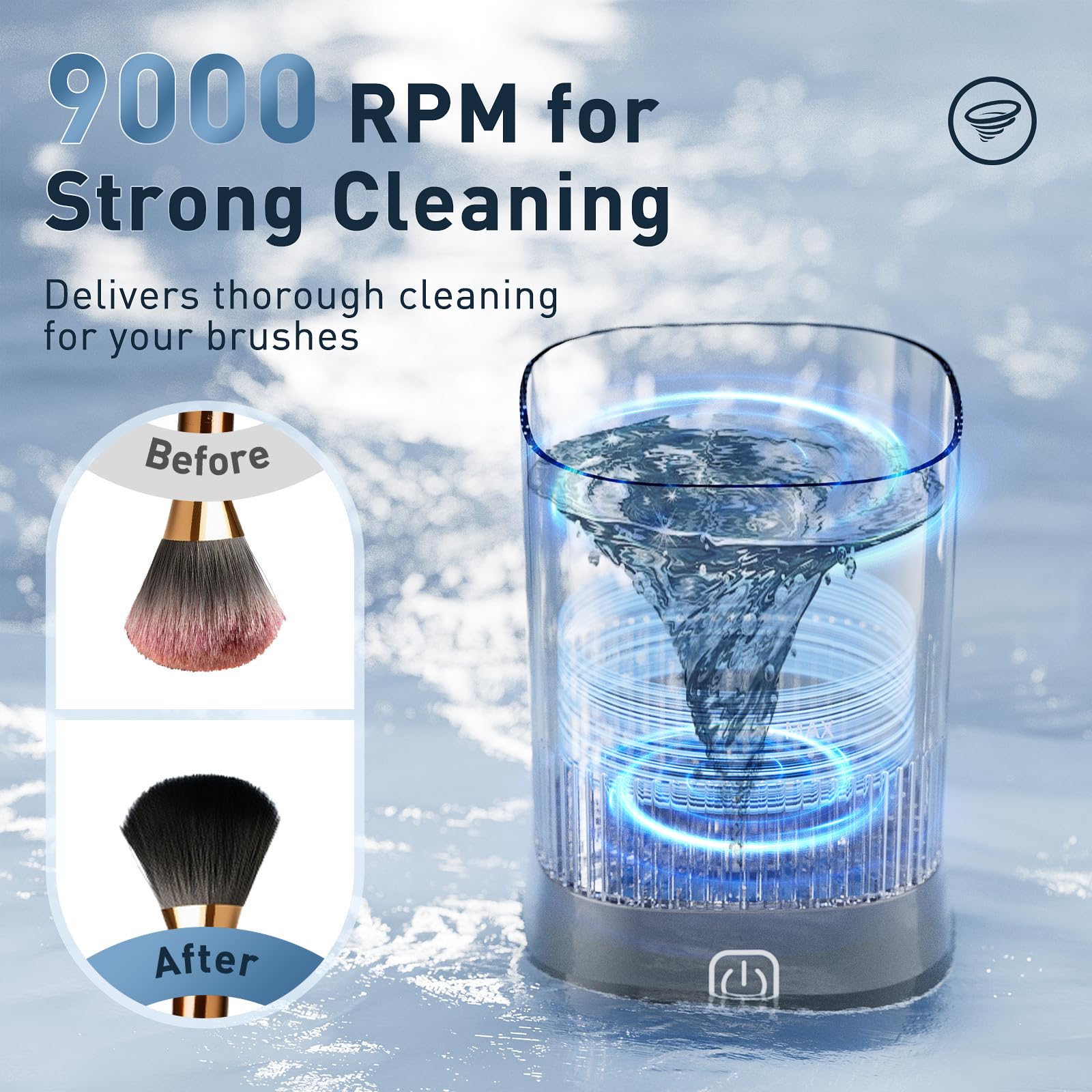 Azang electric cleaner showing compatibility with all brush sizes for a thorough, uniform clean.