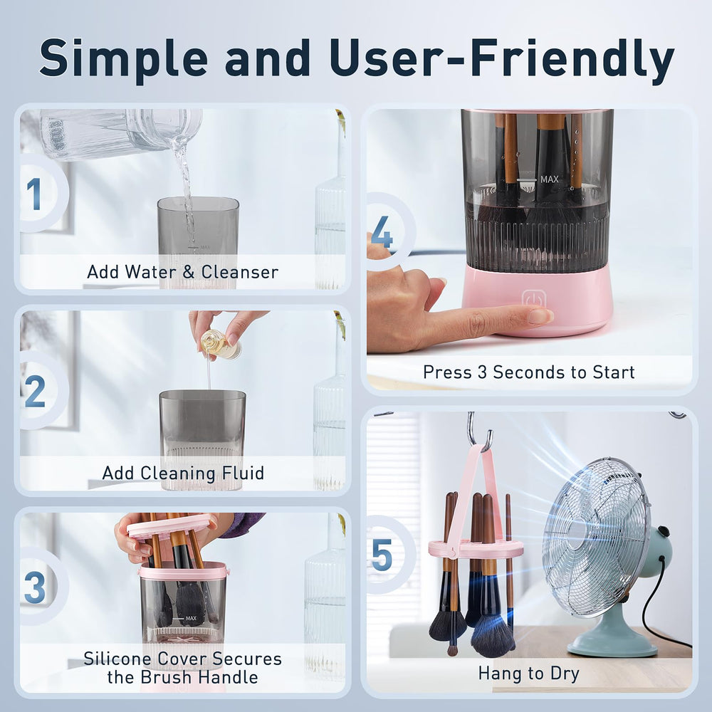 Azang electric makeup brush cleaner demonstrates a straightforward three-step operation
