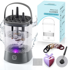 Azang electric makeup brush cleaner in action at 9000 RPM for deep cleaning on brushes and sponges.
