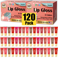 AZEN 120-pack lip gloss set open pack with vibrant shades for daily color and shine.