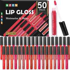 AZEN 50-pack lip gloss bulk set packaged for retail display and easy shopping
